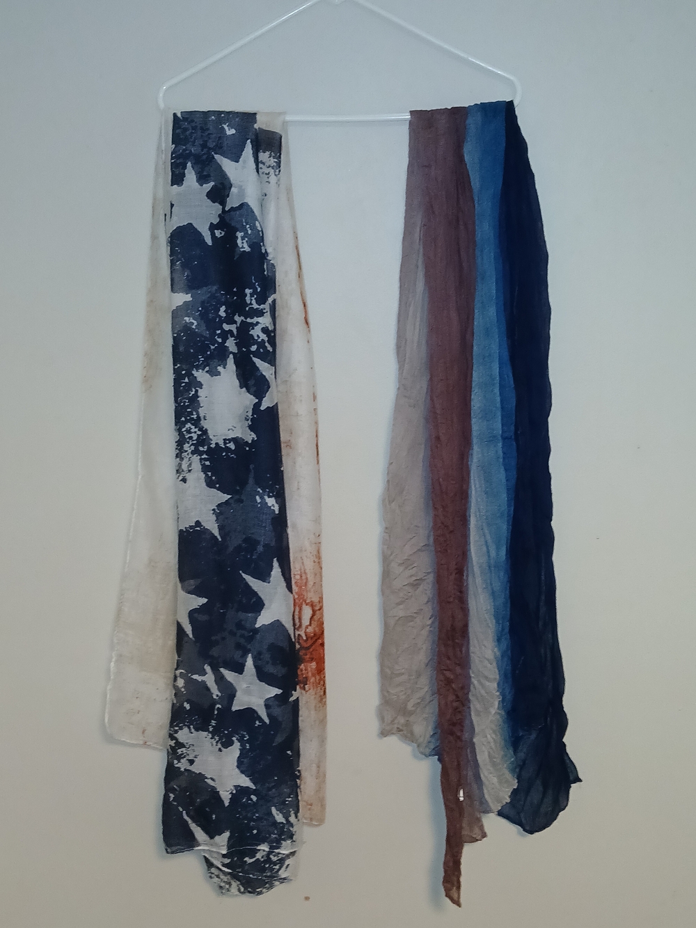 Lightweight Blue With Stars and Neutral Multi C-Print Scarfs - Unbranded- 2 Pack